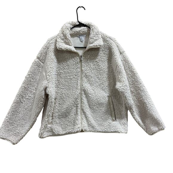 Athleta Women’s Sherpa Fleece Zip Jacket Cream White M Cozy Full Zip perfromance - Picture 2 of 11